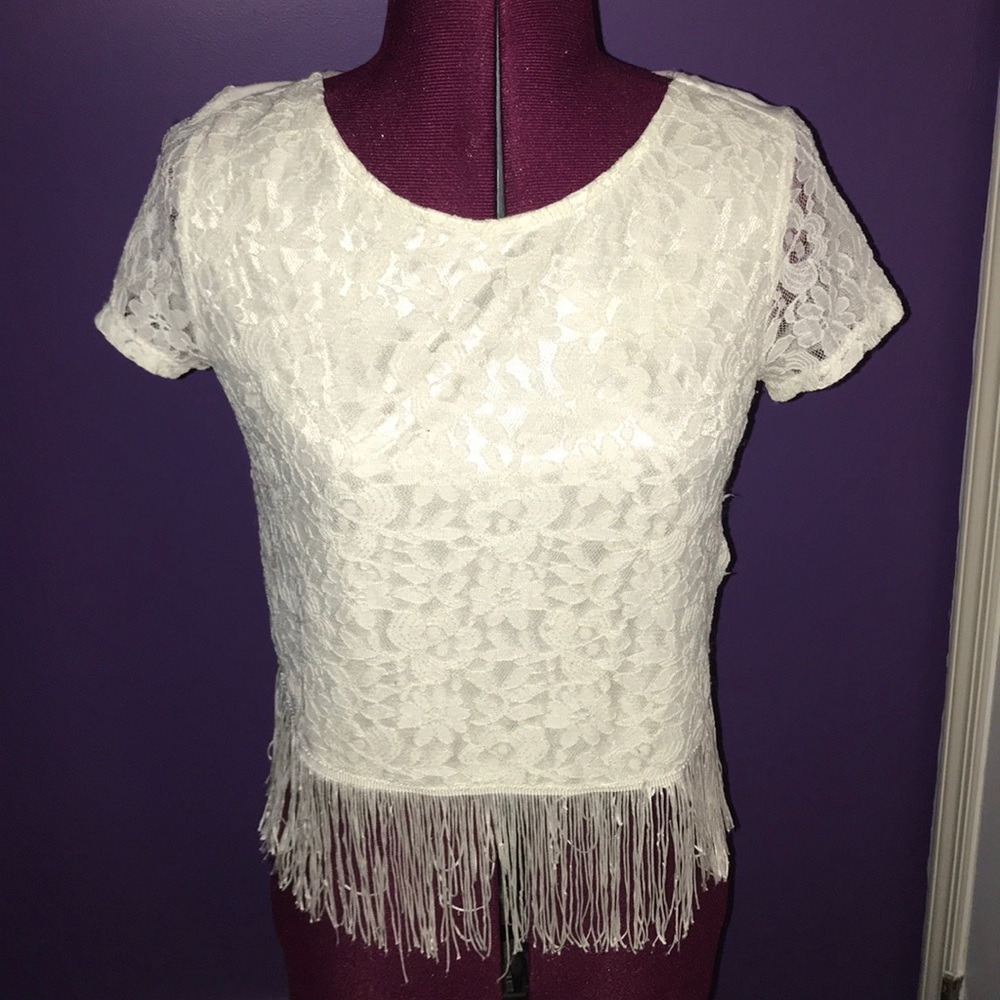 white lace fringe top